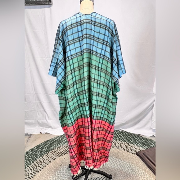 Plaid multicolor wrap scarf cape duster long‎ maxi rainbow colorblock new y2k - Picture 4 of 10